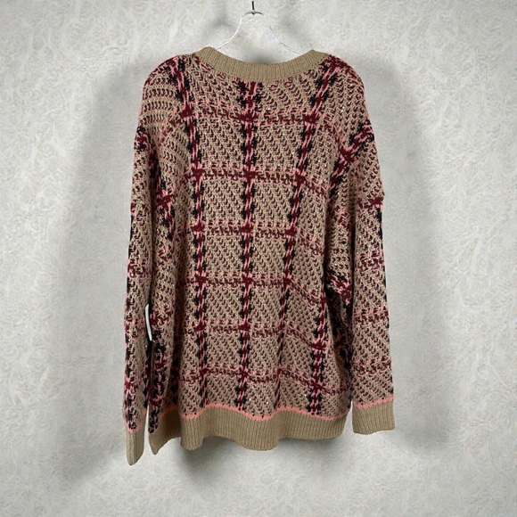 L'AGENCE Maci Sequin Houndstooth Cardigan Burgundy & Cream - Picture 3 of 6